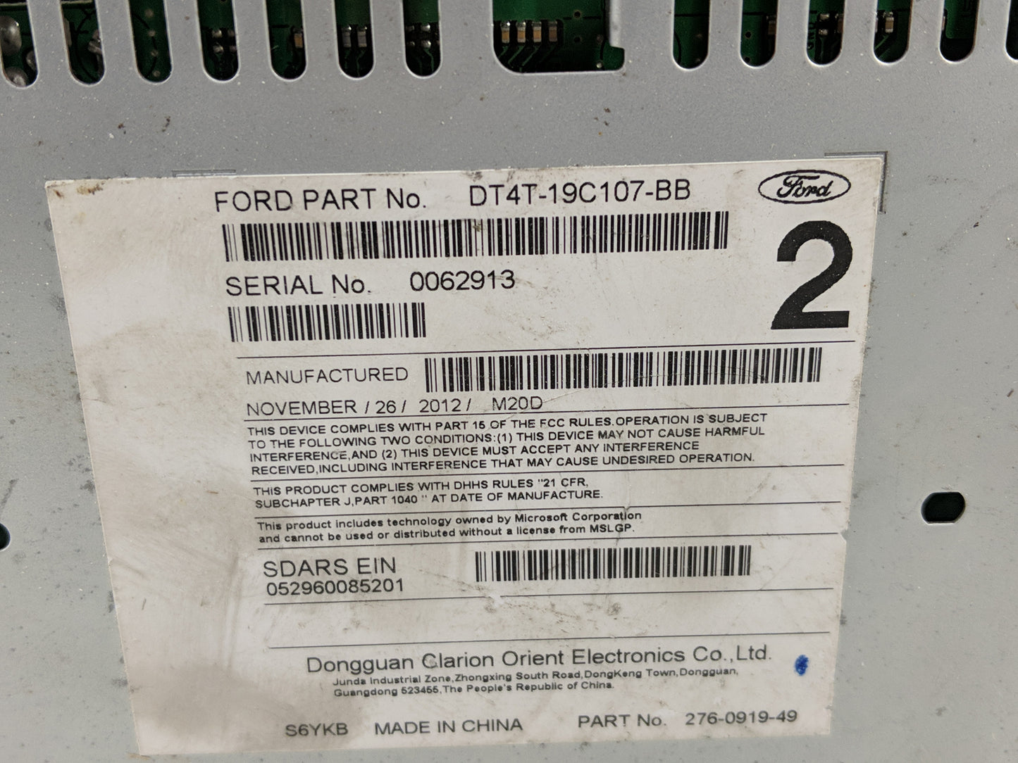 2013-2014 Ford Edge Radio AM FM Cd Player Receiver Replacement P/N:DT4T-19C107-BB Fits Fits 2013 2014 OEM Used Auto Parts - 