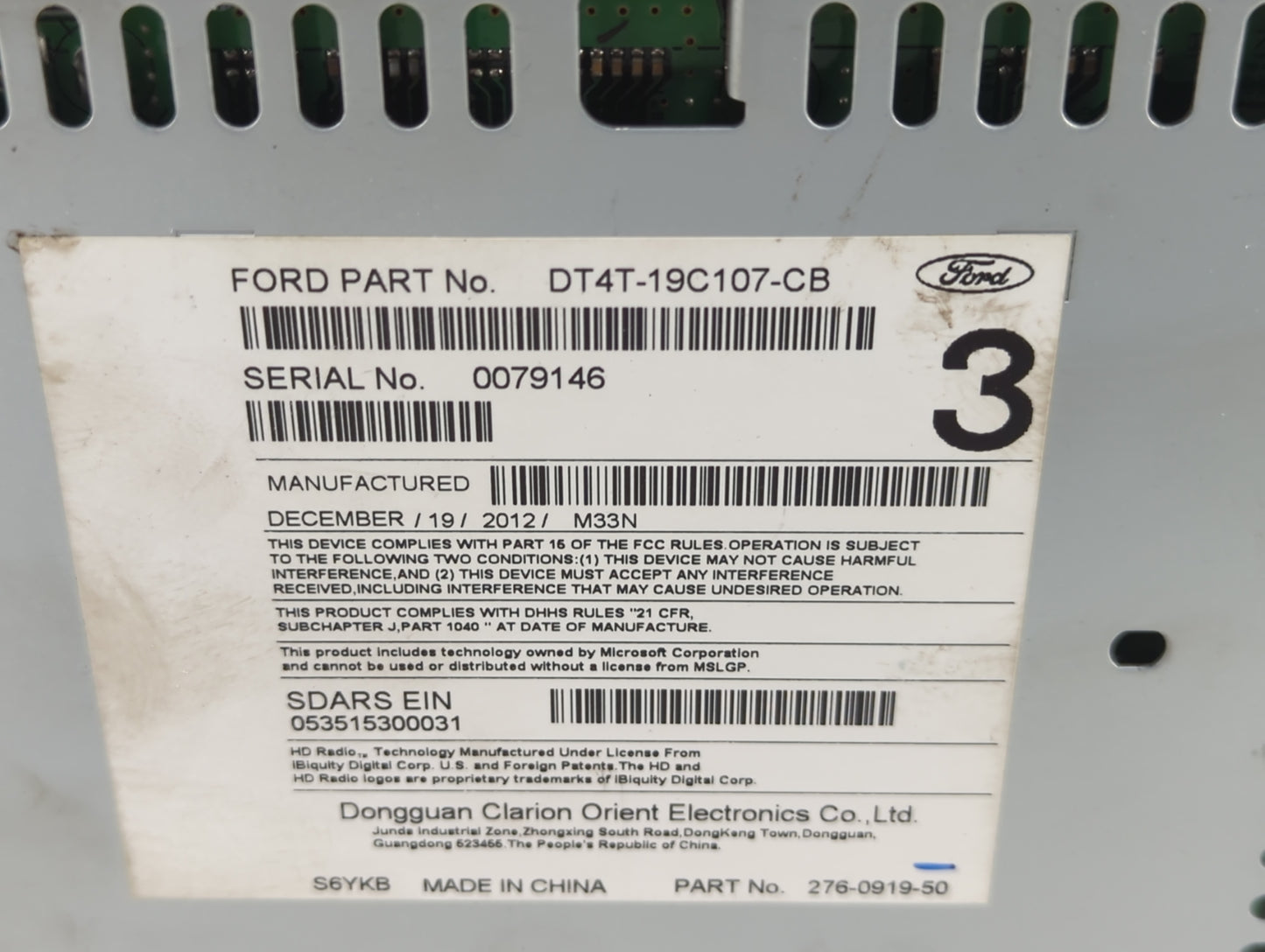 2013 Ford Edge Radio AM FM Cd Player Receiver Replacement P/N:DT4T-19C107-CB Fits OEM Used Auto Parts - Oemusedautoparts1.co