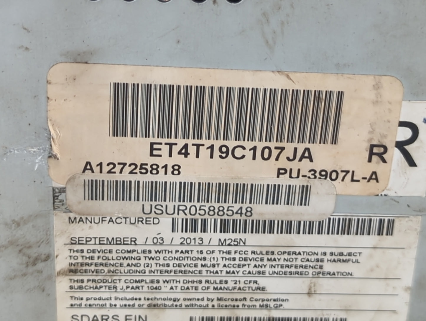 2013-2014 Ford Edge Radio AM FM Cd Player Receiver Replacement P/N:ET4T19C107JA Fits Fits 2013 2014 OEM Used Auto Parts - Oe