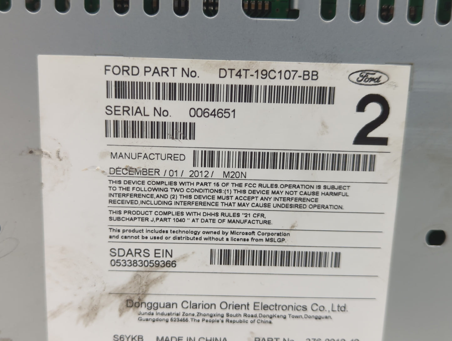 2013-2014 Ford Edge Radio AM FM Cd Player Receiver Replacement P/N:DT4T-19C107-BB Fits Fits 2013 2014 OEM Used Auto Parts - 