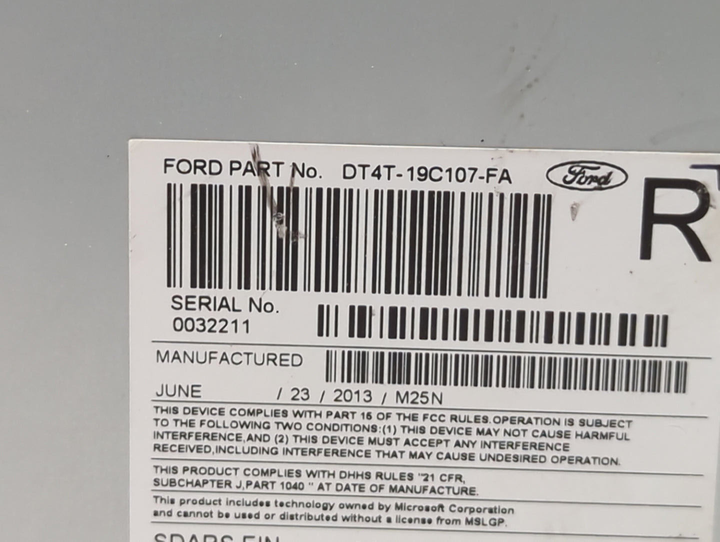 2013 Ford Edge Radio AM FM Cd Player Receiver Replacement P/N:DT4T-19C107-FA Fits OEM Used Auto Parts - Oemusedautoparts1.co