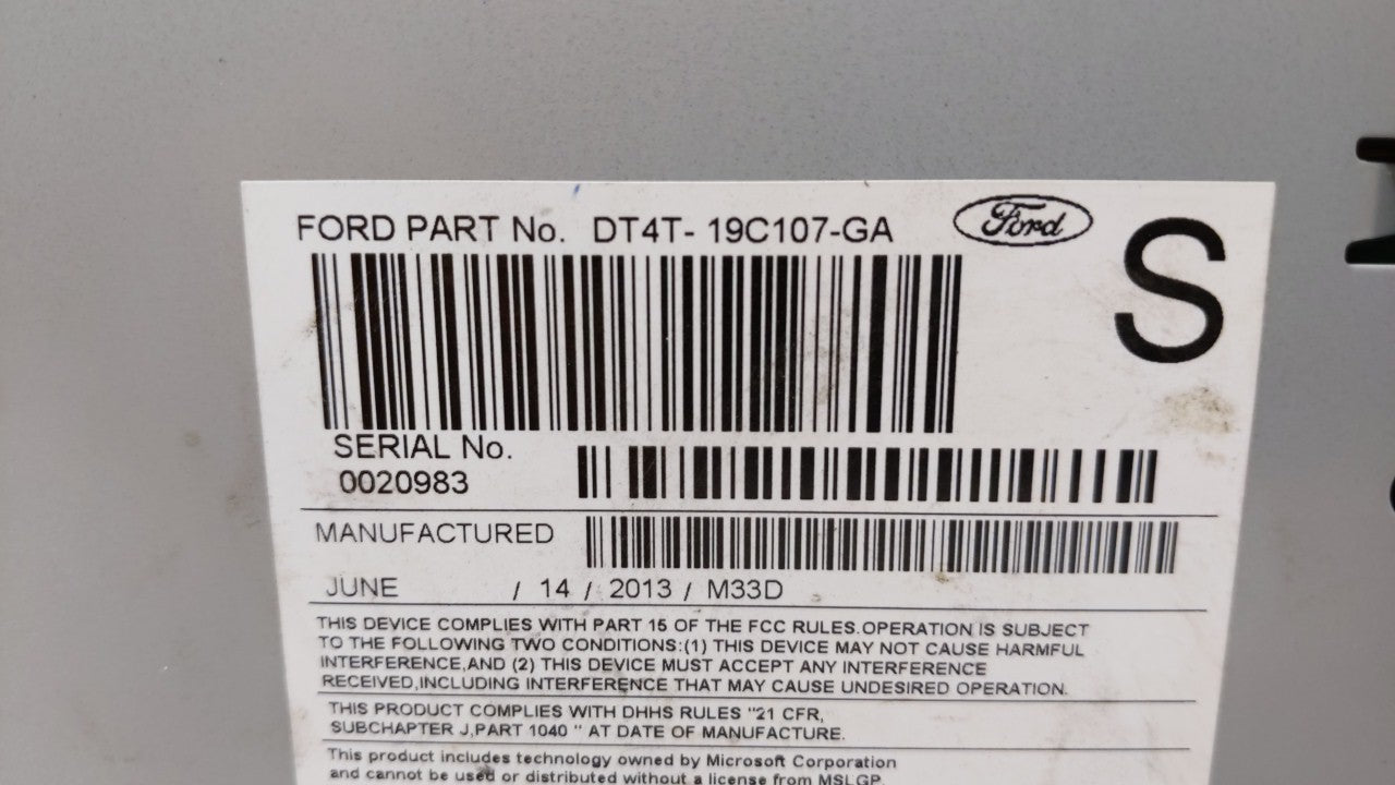 2013 Ford Edge Radio AM FM Cd Player Receiver Replacement P/N:DT4T-19C107-GA Fits OEM Used Auto Parts - Oemusedautoparts1.co