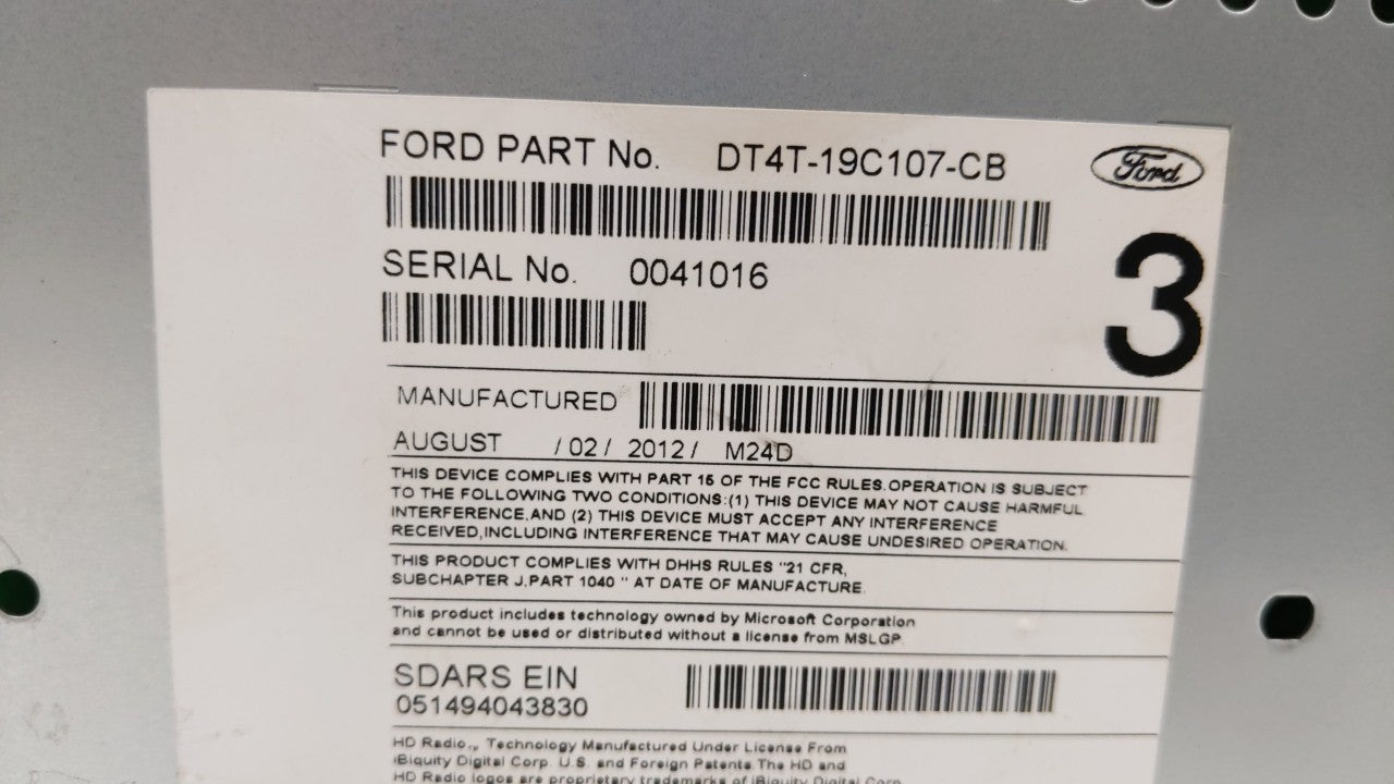 2013 Ford Edge Radio AM FM Cd Player Receiver Replacement P/N:DT4T-19C107-CB Fits OEM Used Auto Parts - Oemusedautoparts1.co