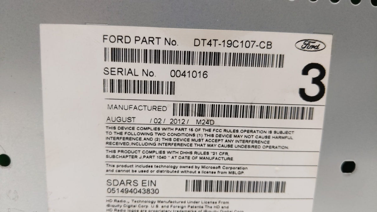 2013 Ford Edge Radio AM FM Cd Player Receiver Replacement P/N:DT4T-19C107-CB OEM Used Auto Parts - Oemusedautoparts1.com
