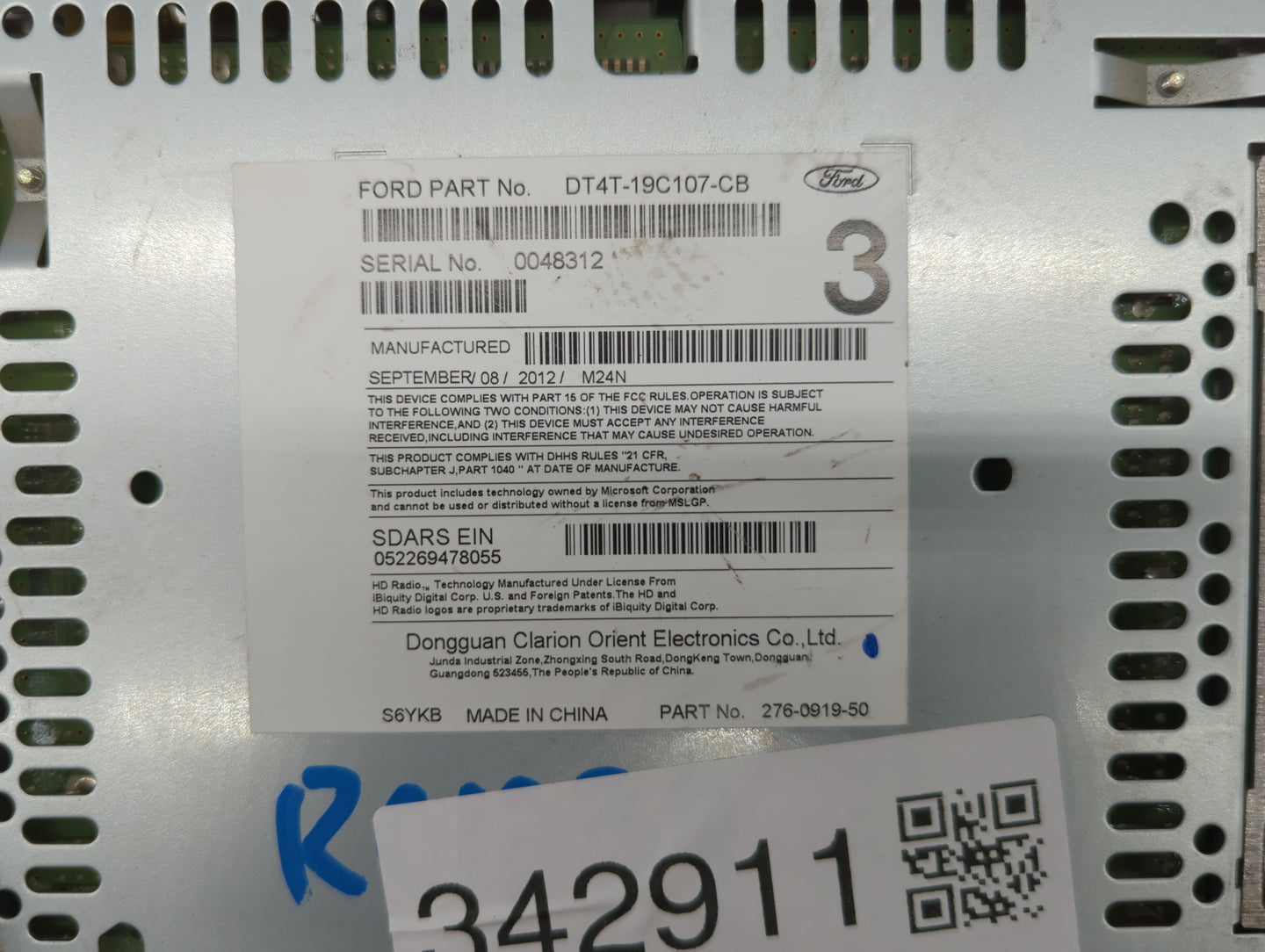 2013 Ford Edge Radio AM FM Cd Player Receiver Replacement P/N:DT4T-19C107-CA DT4T-19C107-CB Fits OEM Used Auto Parts - Oemus