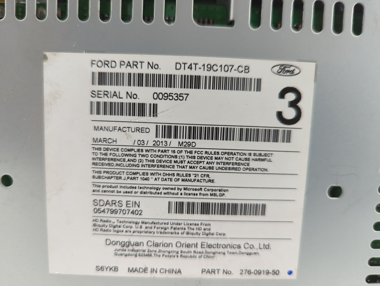 2013 Ford Edge Radio AM FM Cd Player Receiver Replacement P/N:DT4T-19C107-CA DT4T-19C107-CB Fits OEM Used Auto Parts - Oemus