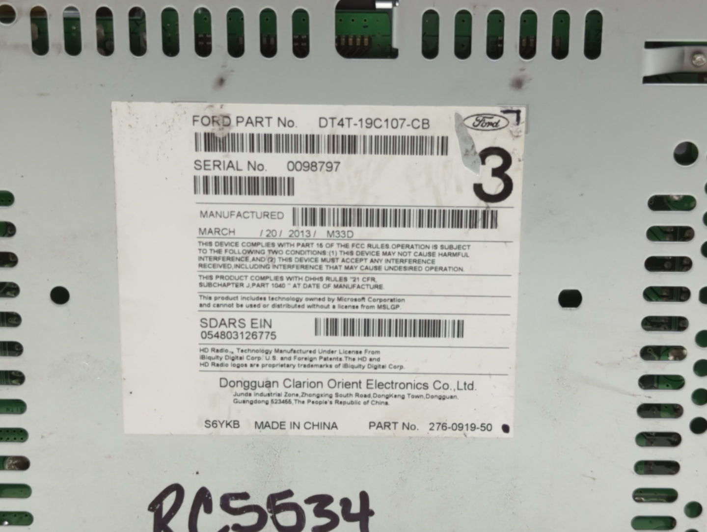 2013 Ford Edge Radio AM FM Cd Player Receiver Replacement P/N:DT4T-19C107-CA DT4T-19C107-CB Fits OEM Used Auto Parts - Oemus