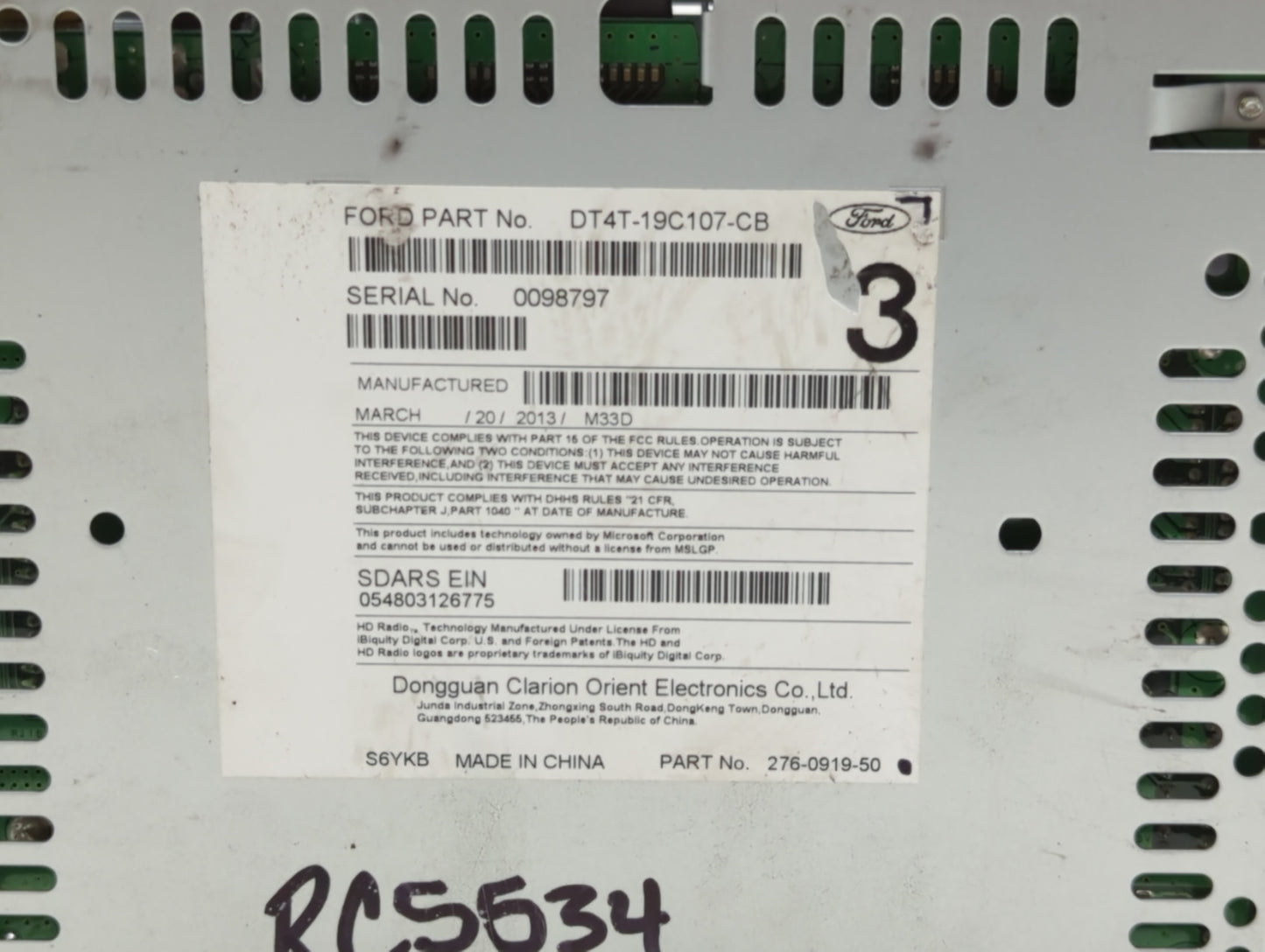 2013 Ford Edge Radio AM FM Cd Player Receiver Replacement P/N:DT4T-19C107-CA DT4T-19C107-CB Fits OEM Used Auto Parts - Oemus