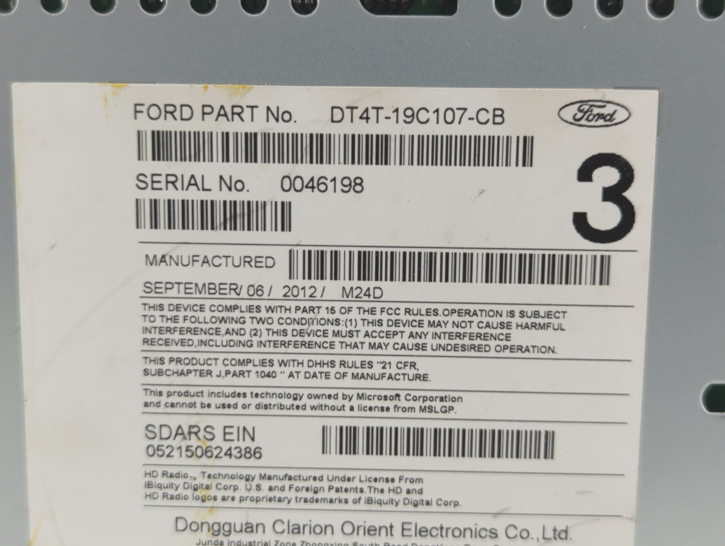 2013 Ford Edge Radio AM FM Cd Player Receiver Replacement P/N:DT4T-19C107-CA DT4T-19C107-CB Fits OEM Used Auto Parts - Oemus