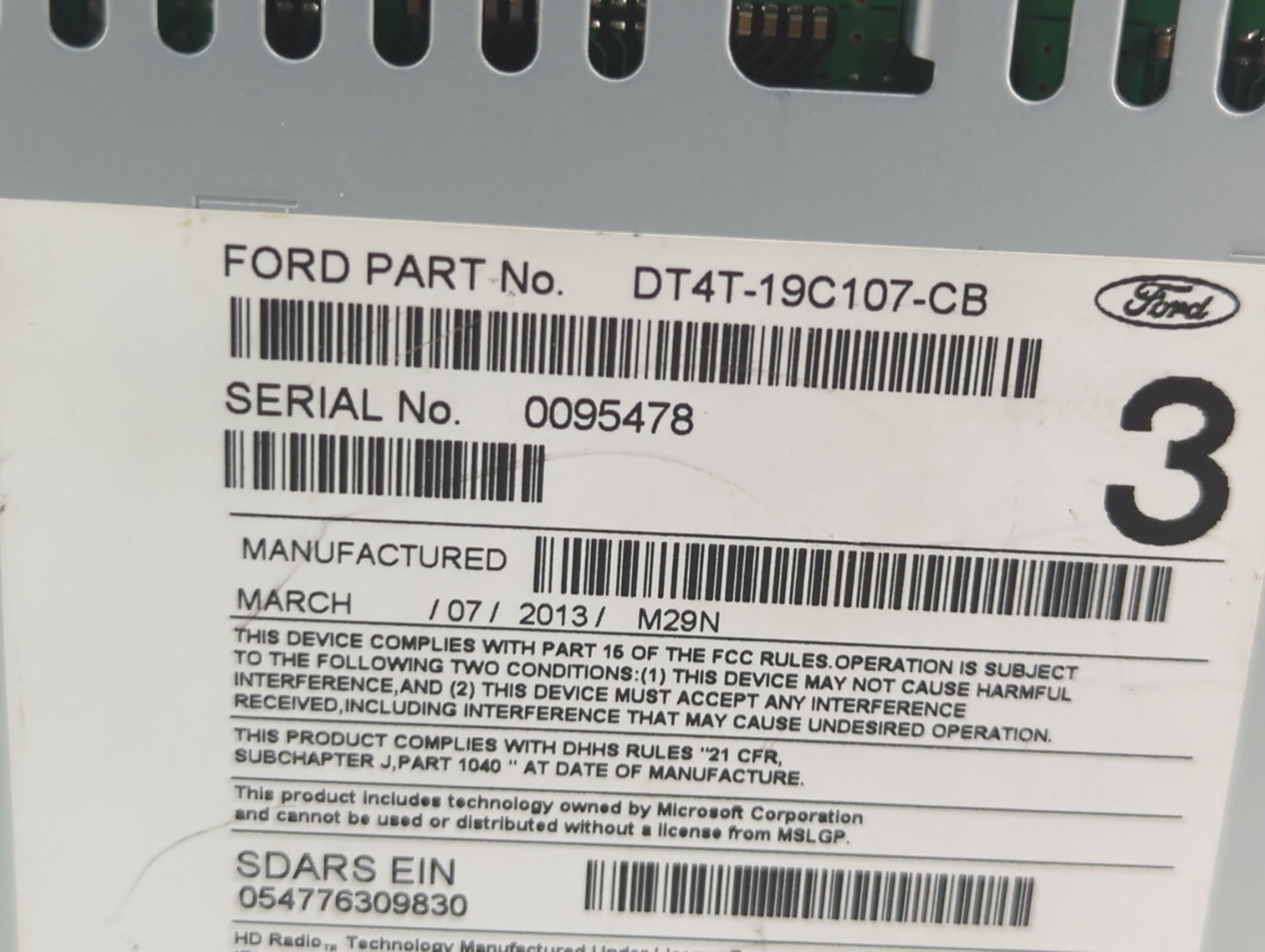 2013 Ford Edge Radio AM FM Cd Player Receiver Replacement P/N:DT4T-19C107-CA DT4T-19C107-CB Fits OEM Used Auto Parts - Oemus