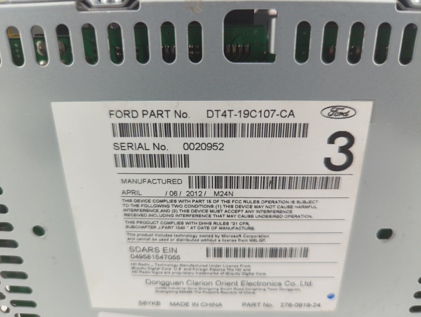 2013 Ford Edge Radio AM FM Cd Player Receiver Replacement P/N:DT4T-19C107-CA DT4T-19C107-CB Fits OEM Used Auto Parts - Oemus