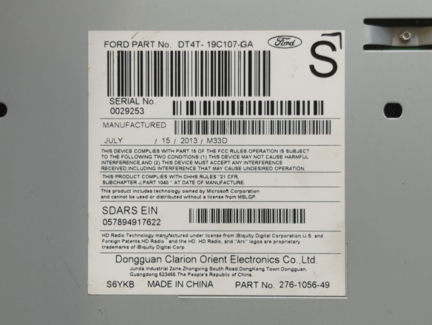 2013-2013 Ford Edge Am Fm Cd Player Radio Receiver - Oemusedautoparts1.com