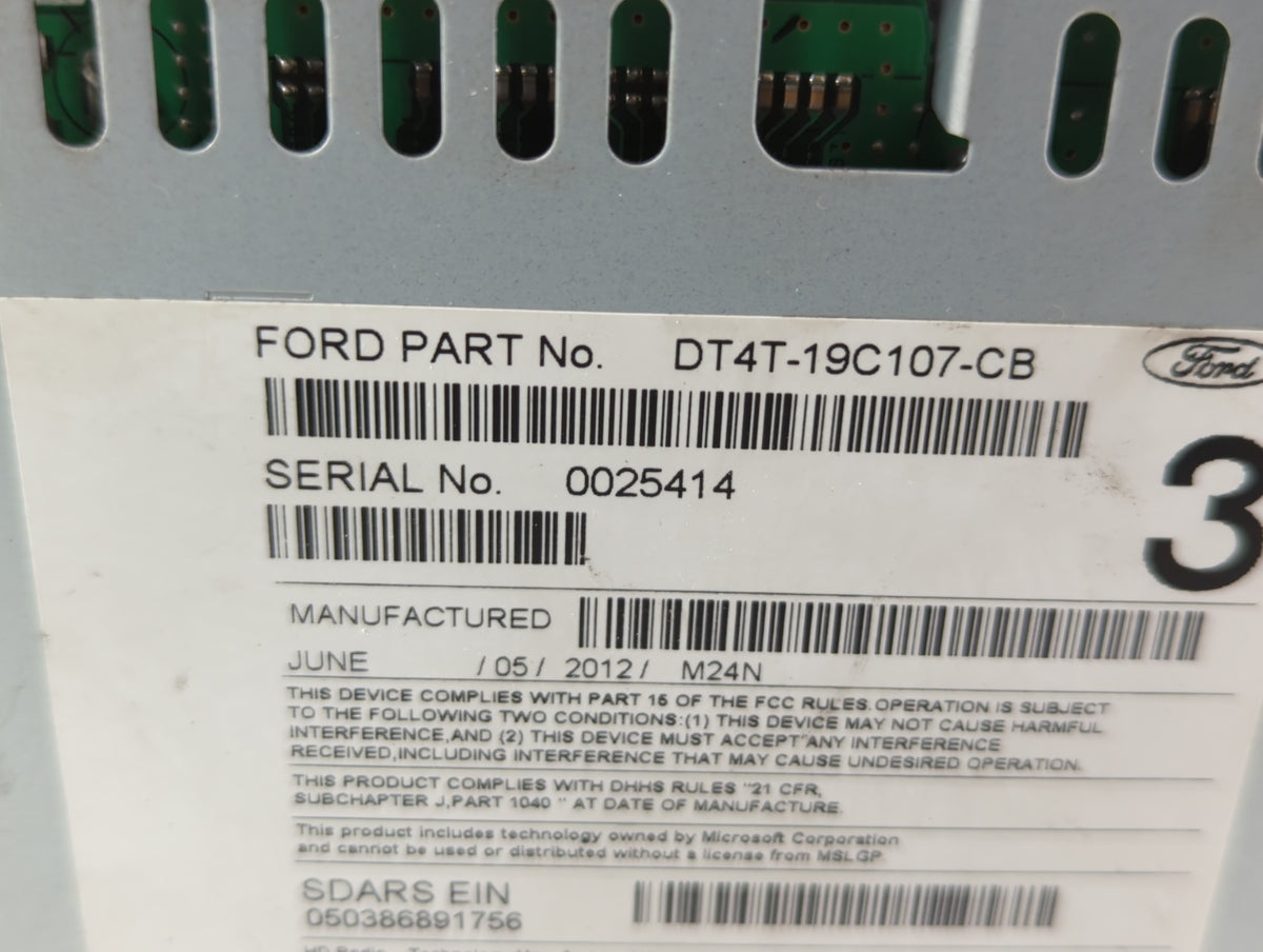 2013 Ford Edge Radio AM FM Cd Player Receiver Replacement P/N:DT4T-19C107-CA DT4T-19C107-CB OEM Used Auto Parts - Oemusedaut