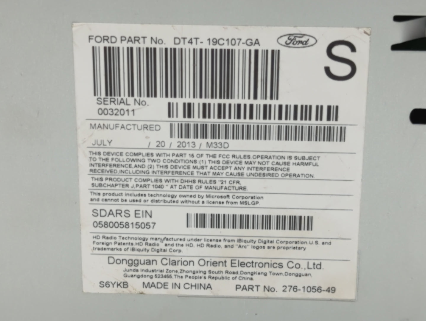 2013-2013 Ford Edge Am Fm Cd Player Radio Receiver - Oemusedautoparts1.com