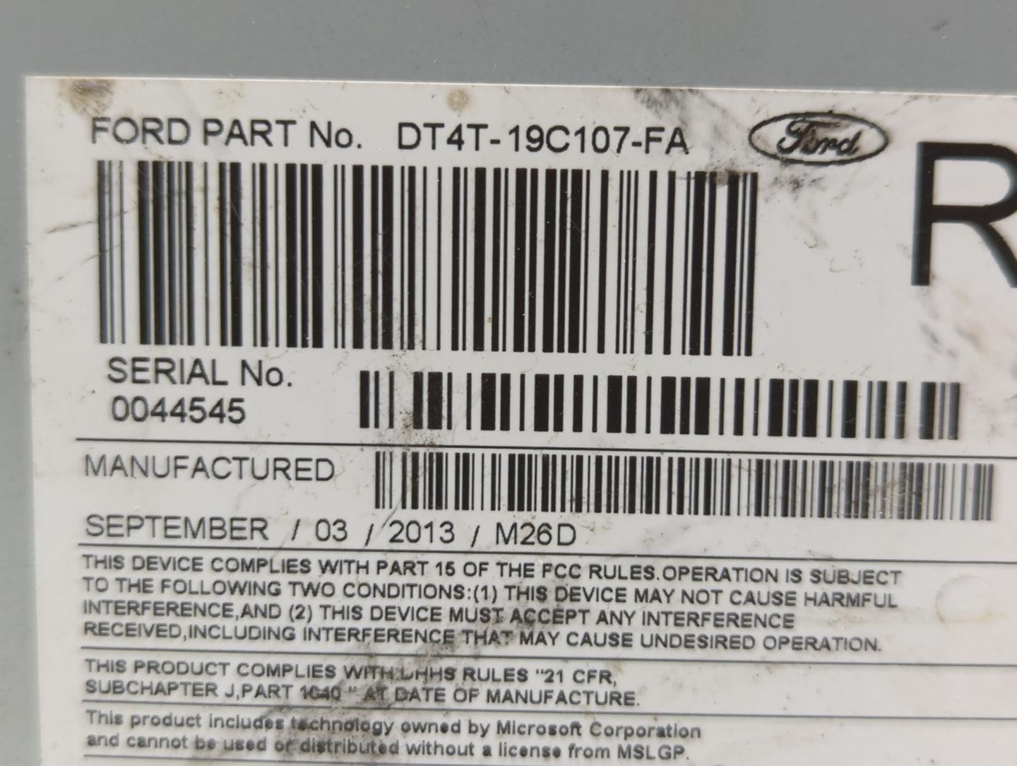 2013 Ford Edge Radio AM FM Cd Player Receiver Replacement P/N:DT4T-19C107-FA Fits OEM Used Auto Parts - Oemusedautoparts1.co