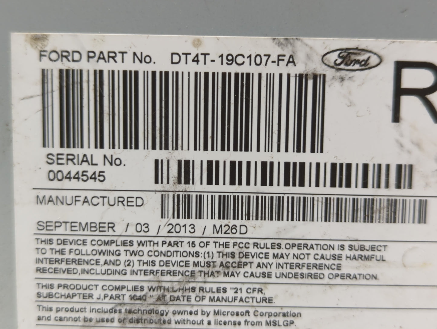 2013 Ford Edge Radio AM FM Cd Player Receiver Replacement P/N:DT4T-19C107-FA Fits OEM Used Auto Parts - Oemusedautoparts1.co