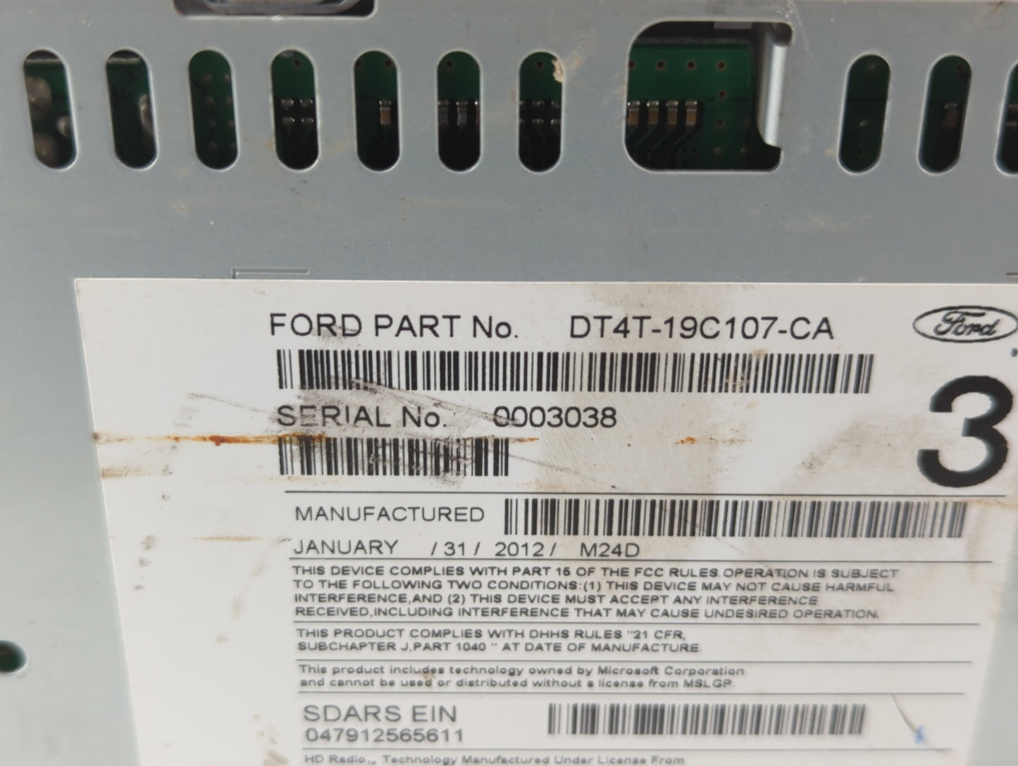 2013 Ford Edge Radio AM FM Cd Player Receiver Replacement P/N:DT4T-19C107-CA Fits OEM Used Auto Parts - Oemusedautoparts1.co
