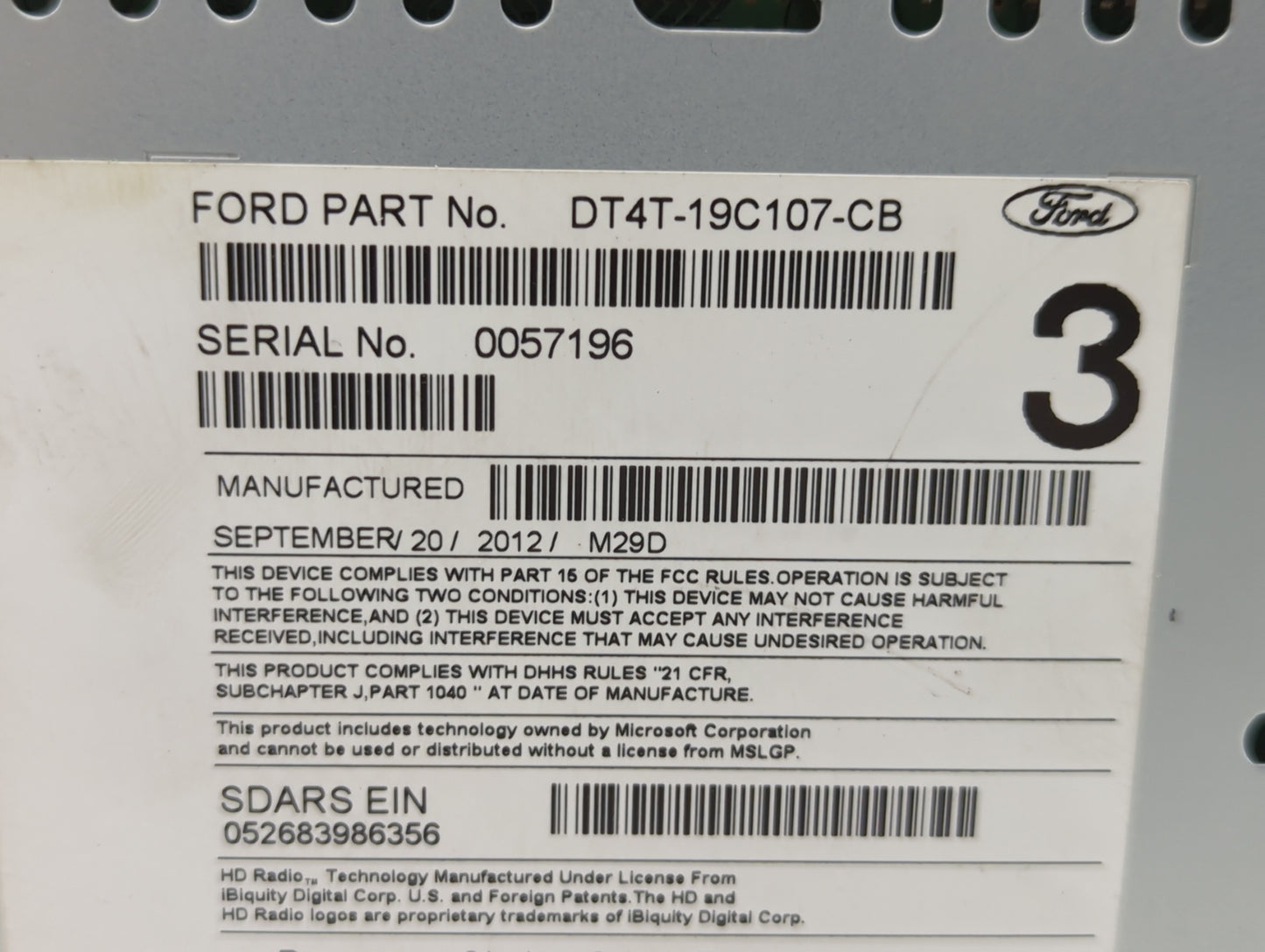 2013 Ford Edge Radio AM FM Cd Player Receiver Replacement P/N:DT4T-19C107-CB Fits OEM Used Auto Parts - Oemusedautoparts1.co