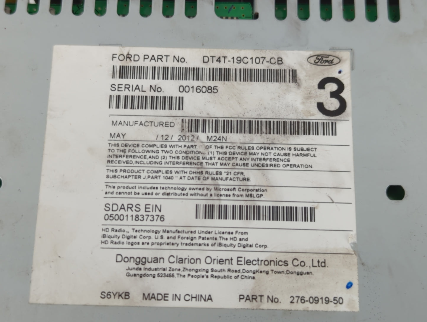2013 Ford Edge Radio AM FM Cd Player Receiver Replacement P/N:DT4T-19C107-CB Fits OEM Used Auto Parts - Oemusedautoparts1.co