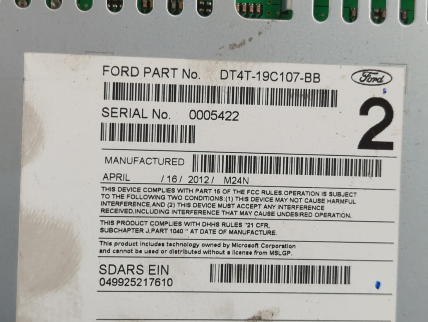 2013-2014 Ford Edge Radio AM FM Cd Player Receiver Replacement P/N:DT4T-19C107-BB Fits Fits 2013 2014 OEM Used Auto Parts - 