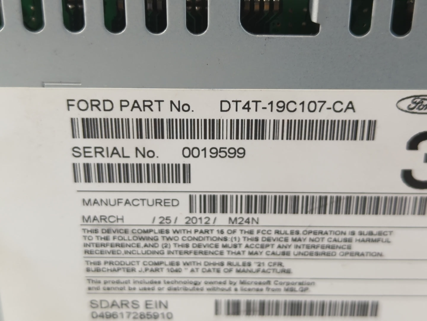 2013 Ford Edge Radio AM FM Cd Player Receiver Replacement P/N:DT4T-19C107-CA Fits OEM Used Auto Parts - Oemusedautoparts1.co