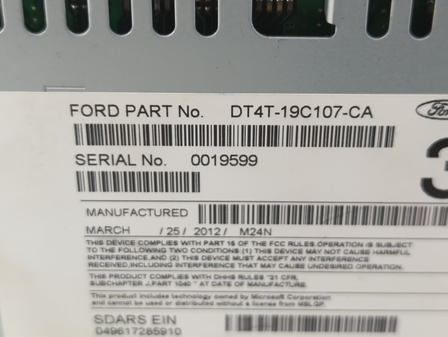 2013 Ford Edge Radio AM FM Cd Player Receiver Replacement P/N:DT4T-19C107-CA Fits OEM Used Auto Parts - Oemusedautoparts1.co