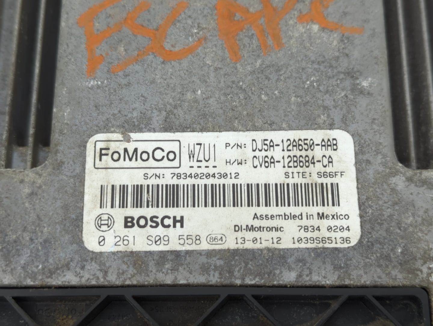 2013-2016 Ford Escape PCM Engine Control Computer ECU ECM PCU OEM P/N:0 261 S09 558 DJ5A-12A650-AAB Fits Fits 2013 2014 2015
