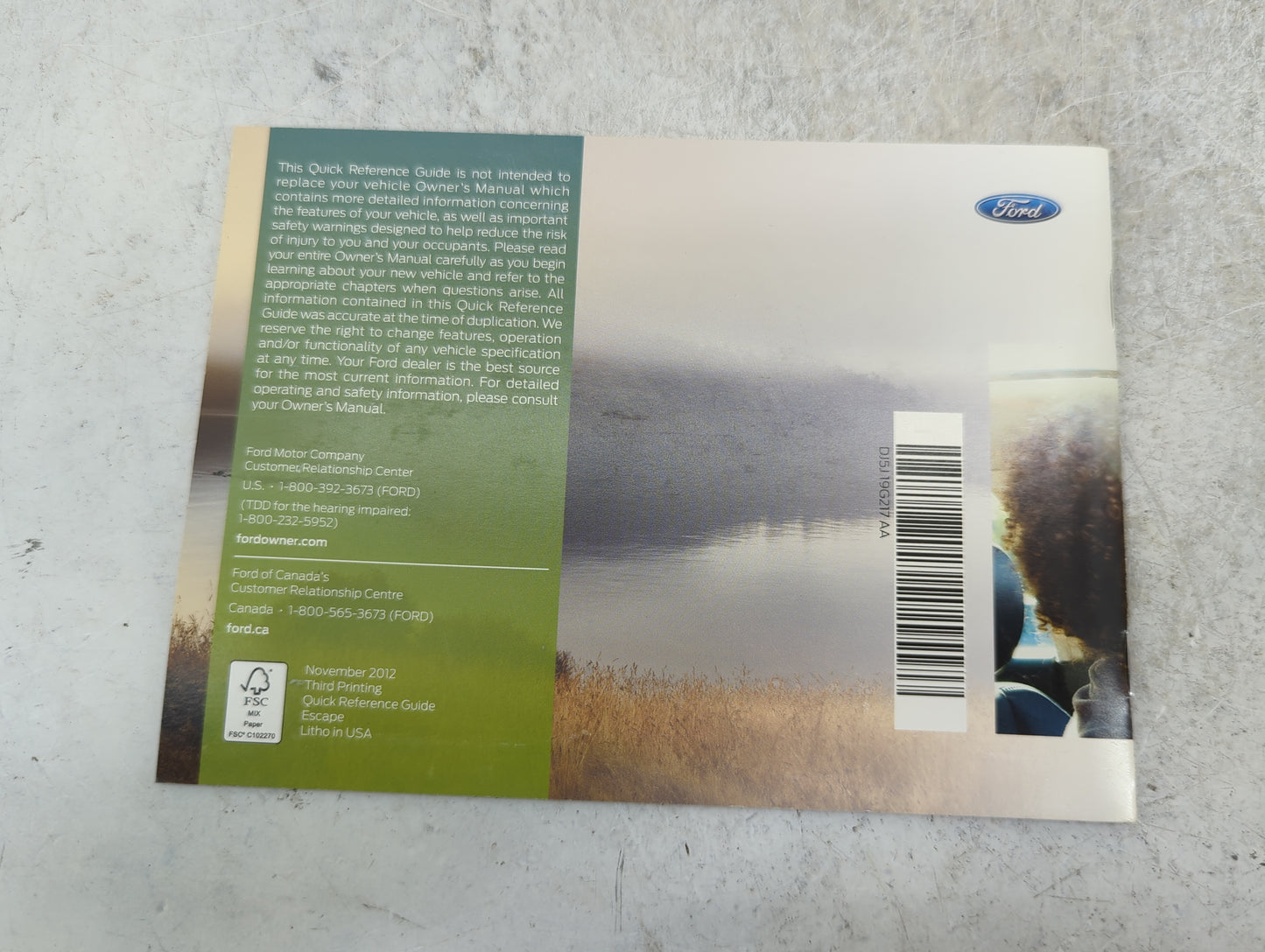 2013 Ford Escape Owners Manual Book Guide P/N:DJ5J19A321AA OEM Used Auto Parts - Oemusedautoparts1.com
