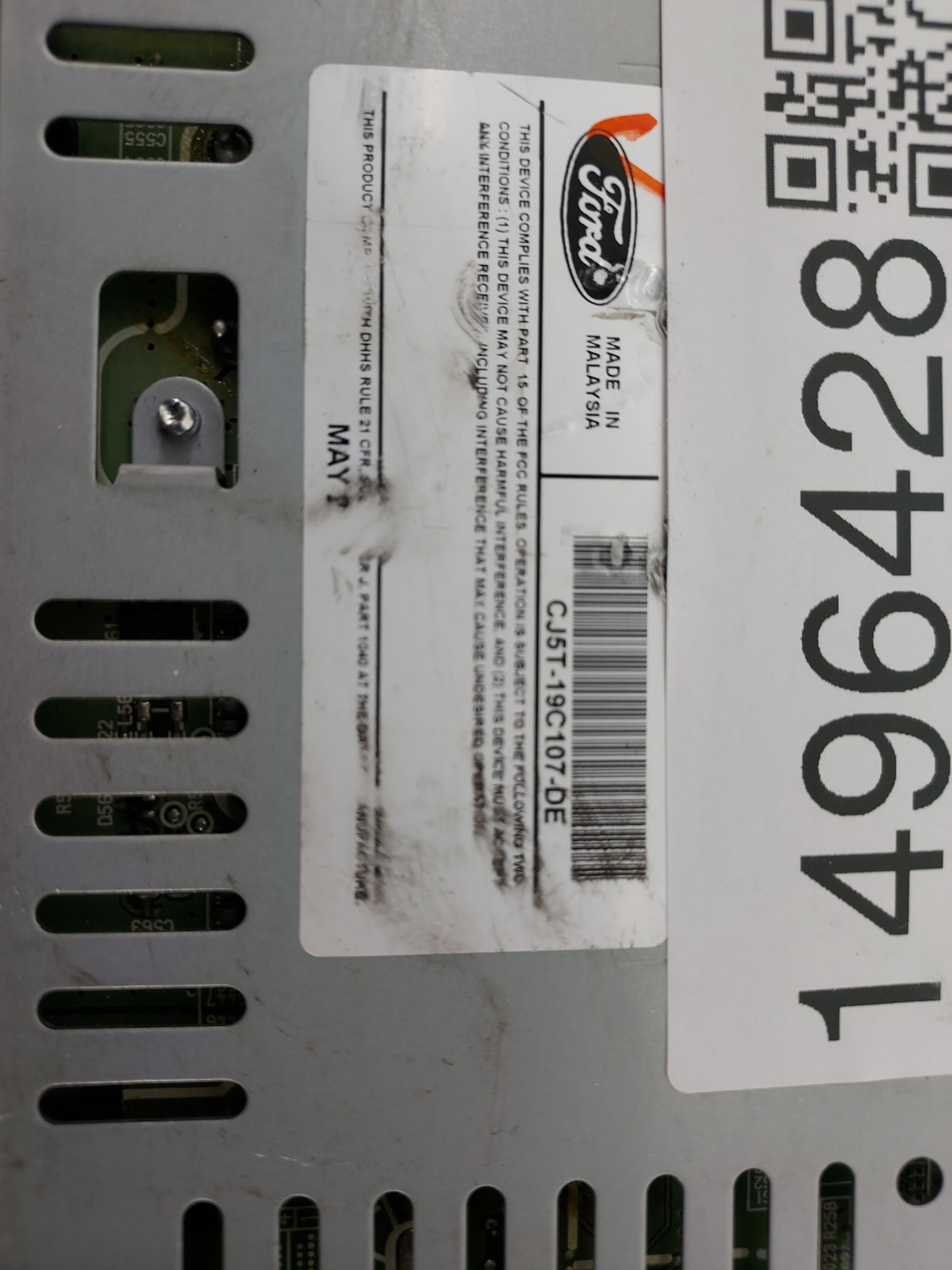 2013-2015 Ford Escape Radio AM FM Cd Player Receiver Replacement P/N:CJ5T-19C107-DE Fits Fits 2013 2014 2015 OEM Used Auto P