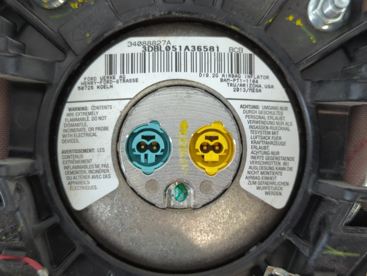 2013-2019 Ford Escape Air Bag Driver Left Steering Wheel Mounted P/N:CJ54 A042B85 BC3 Fits Fits 2013 2014 2015 2016 2017 201