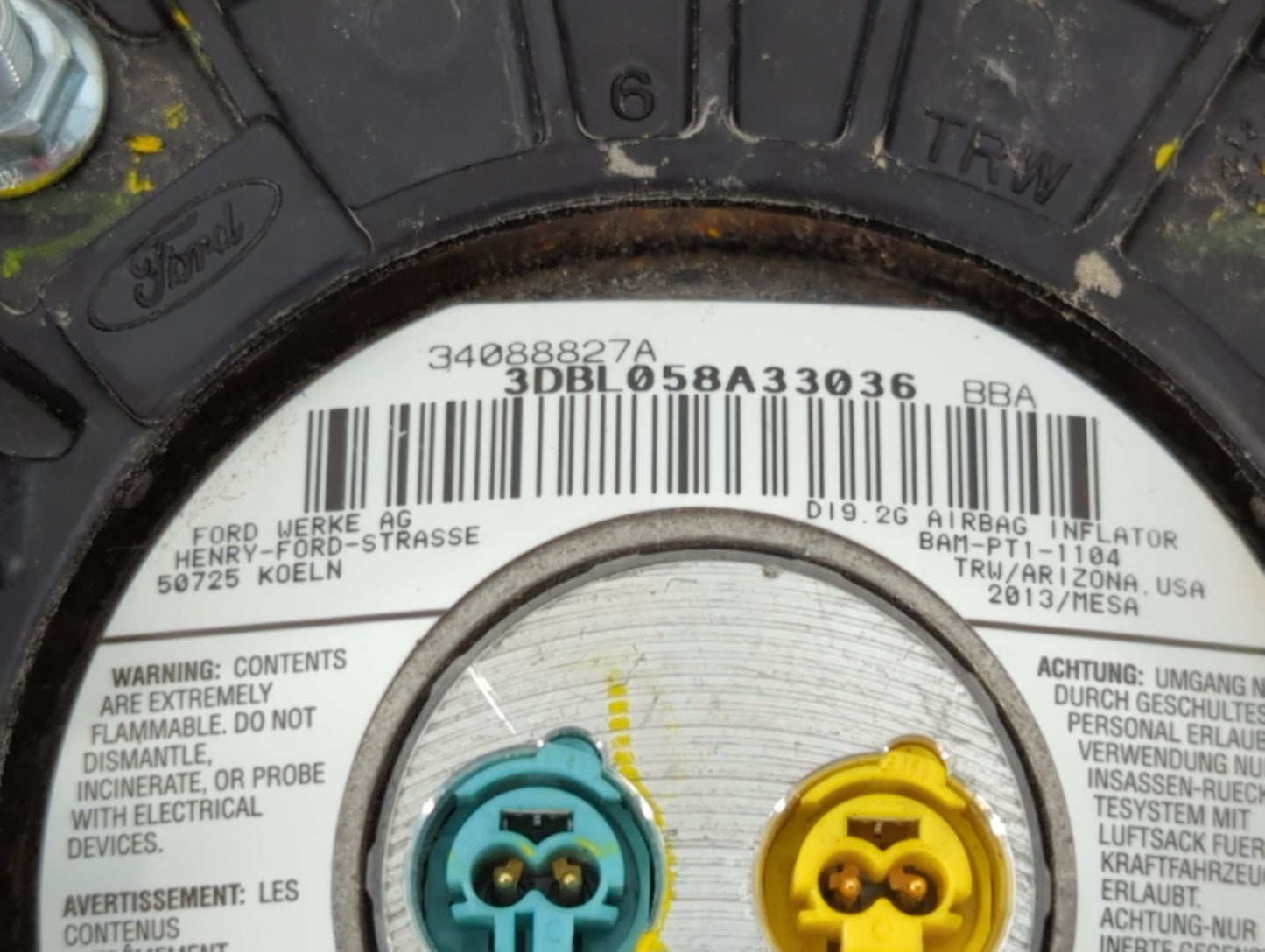 2013-2014 Ford Escape Air Bag Driver Left Steering Wheel Mounted P/N:34088827A Fits Fits 2013 2014 OEM Used Auto Parts - Oem