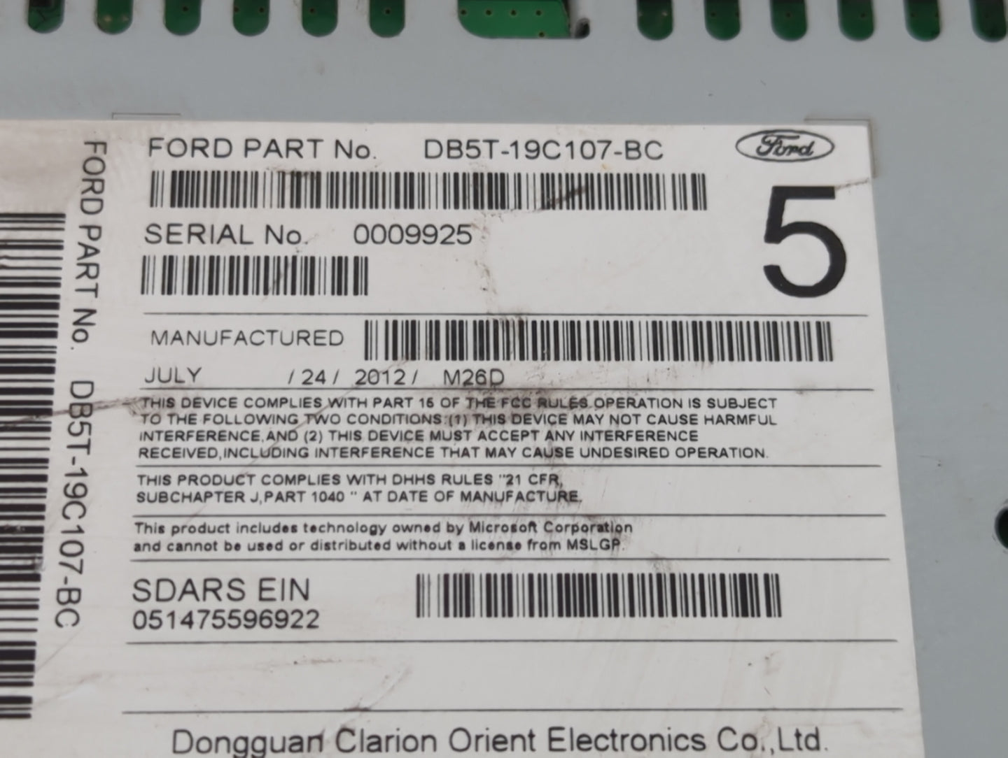 2013 Ford Explorer Radio AM FM Cd Player Receiver Replacement P/N:DB5T-19C107-BC Fits OEM Used Auto Parts - Oemusedautoparts