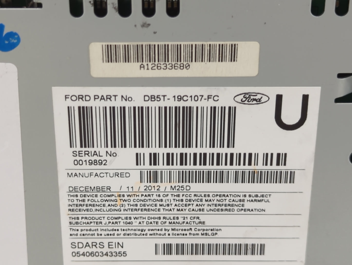 2013 Ford Explorer Radio AM FM Cd Player Receiver Replacement P/N:DB5T-19C107-FC Fits OEM Used Auto Parts - Oemusedautoparts