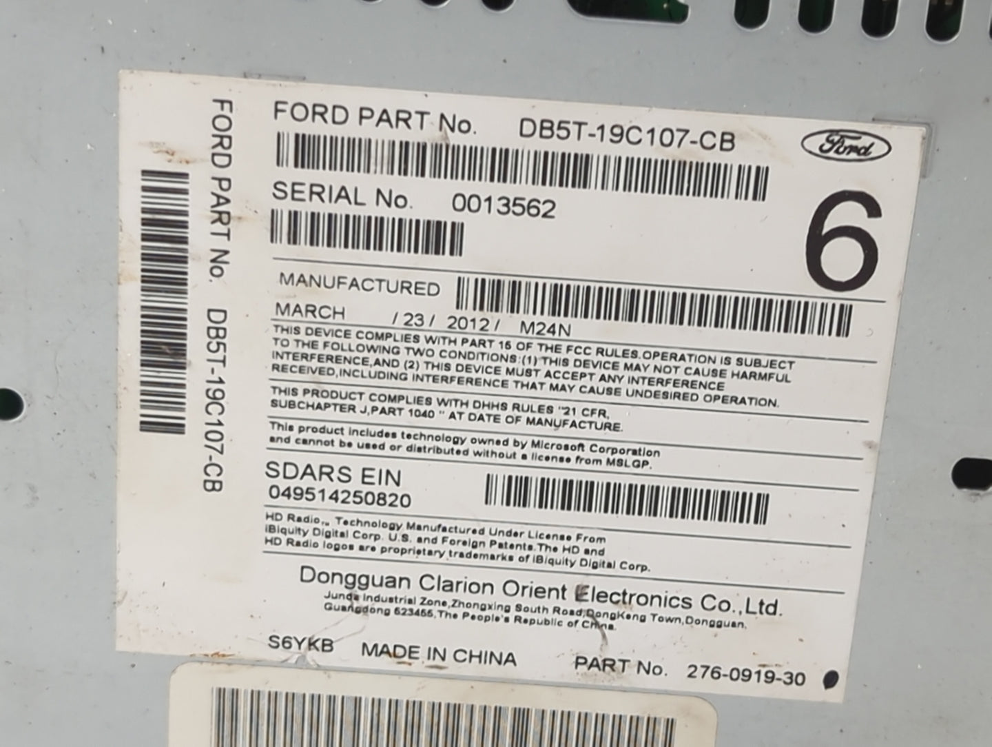 2013 Ford Explorer Radio AM FM Cd Player Receiver Replacement P/N:DB5T-19C107-CB PU-3478L-B, 276-0919-30 Fits OEM Used Auto 