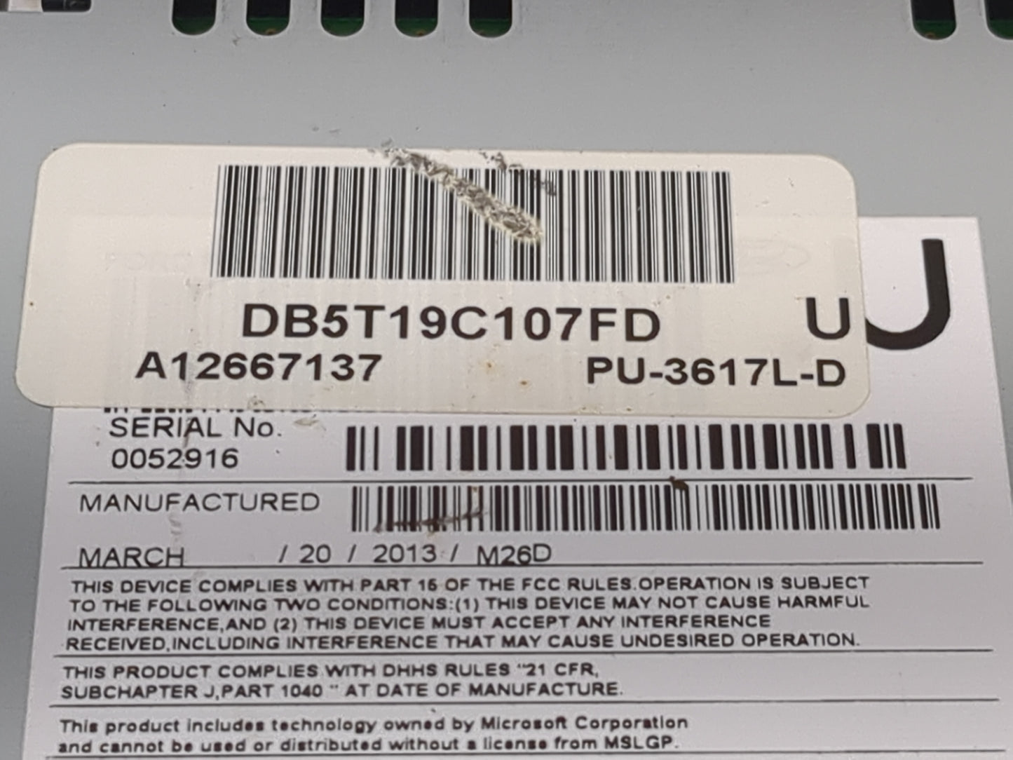 2013 Ford Explorer Radio AM FM Cd Player Receiver Replacement P/N:PU-3617L-D DB5T19C107FD, A12667137 Fits OEM Used Auto Part