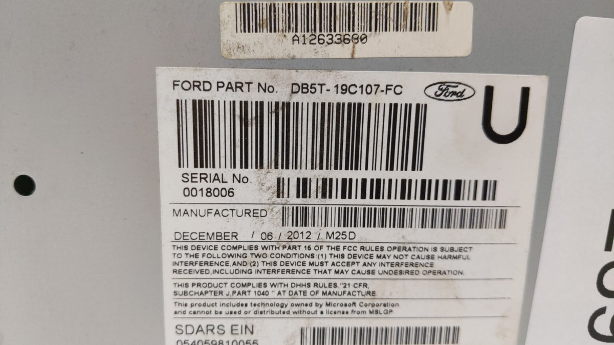 2013 Ford Explorer Radio AM FM Cd Player Receiver Replacement P/N:DB5T-19C107-FC DB5T-19C107-FD OEM Used Auto Parts - Oemuse