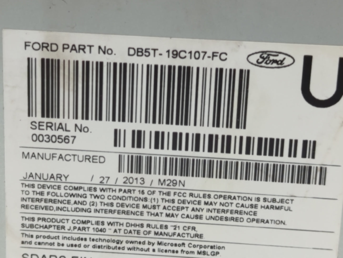 2013 Ford Explorer Radio AM FM Cd Player Receiver Replacement P/N:DB5T-19C107-FC DB5T-19C107-FD Fits OEM Used Auto Parts - O