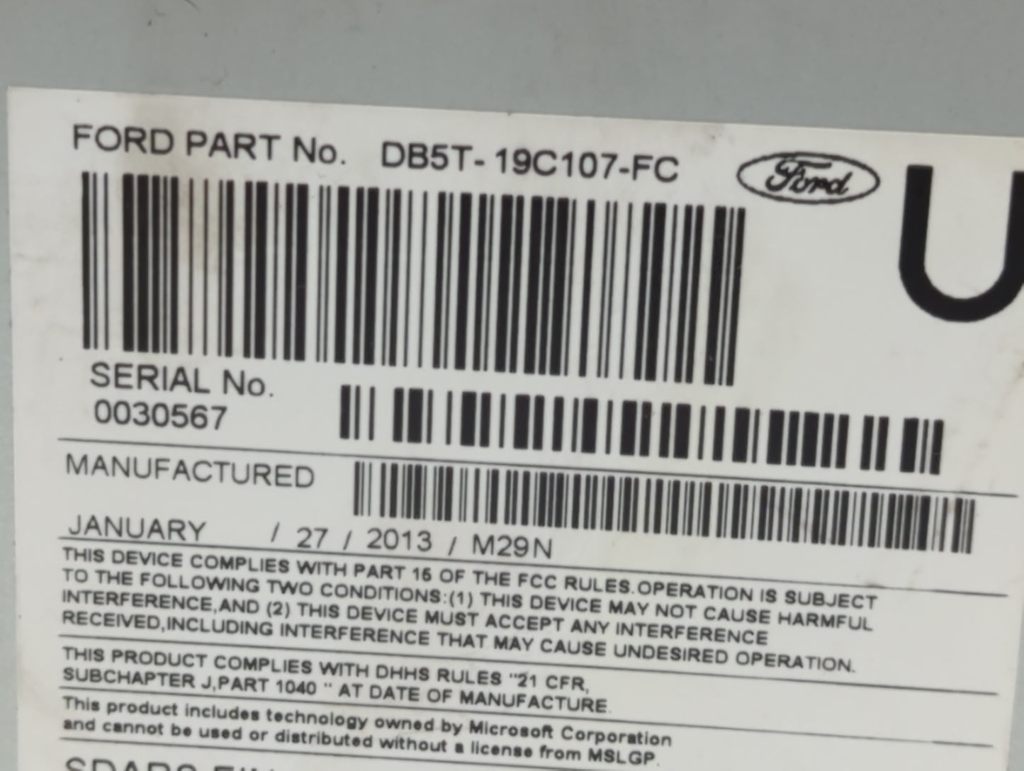 2013 Ford Explorer Radio AM FM Cd Player Receiver Replacement P/N:DB5T-19C107-FC DB5T-19C107-FD Fits OEM Used Auto Parts - O