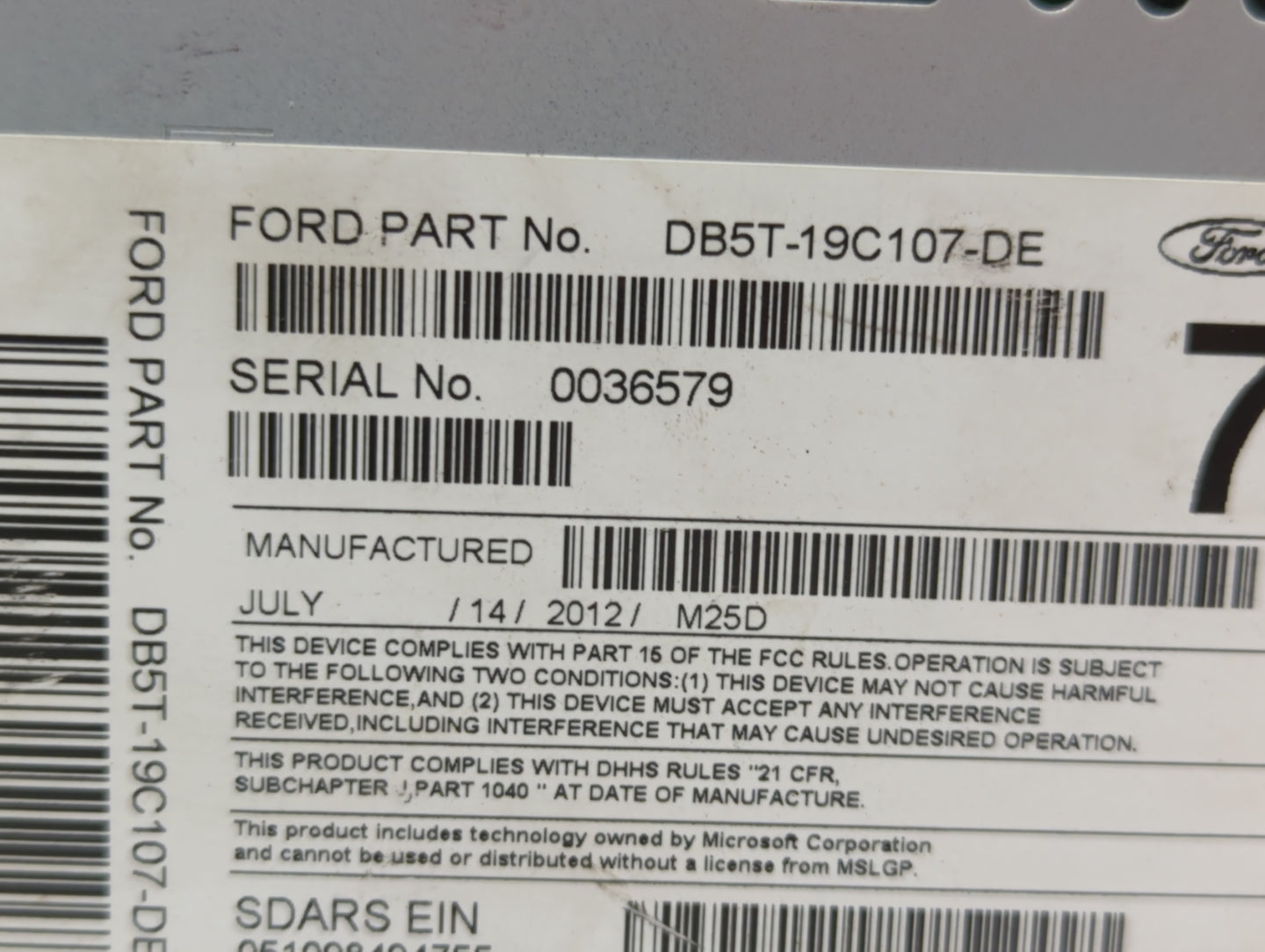 2013 Ford Explorer Radio AM FM Cd Player Receiver Replacement P/N:DB5T-19C107-DE DB5T-19C107-DD Fits OEM Used Auto Parts - O