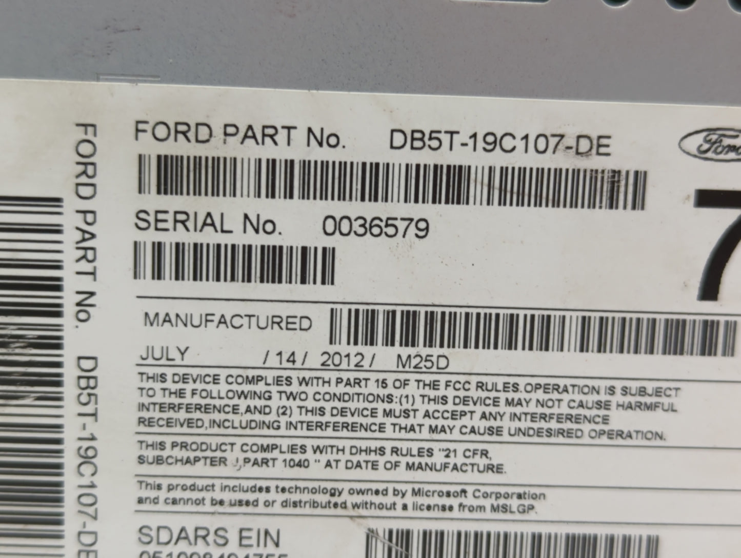2013 Ford Explorer Radio AM FM Cd Player Receiver Replacement P/N:DB5T-19C107-DE DB5T-19C107-DD Fits OEM Used Auto Parts - O