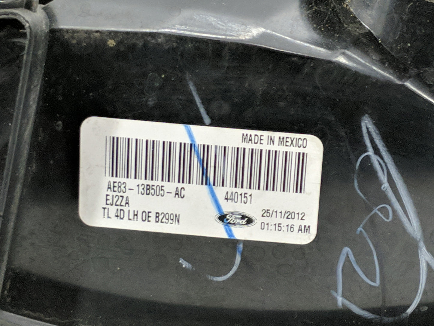 2011-2013 Ford Fiesta Tail Light Assembly Driver Left OEM P/N:AE83-13B505-AC Fits Fits 2011 2012 2013 OEM Used Auto Parts - 