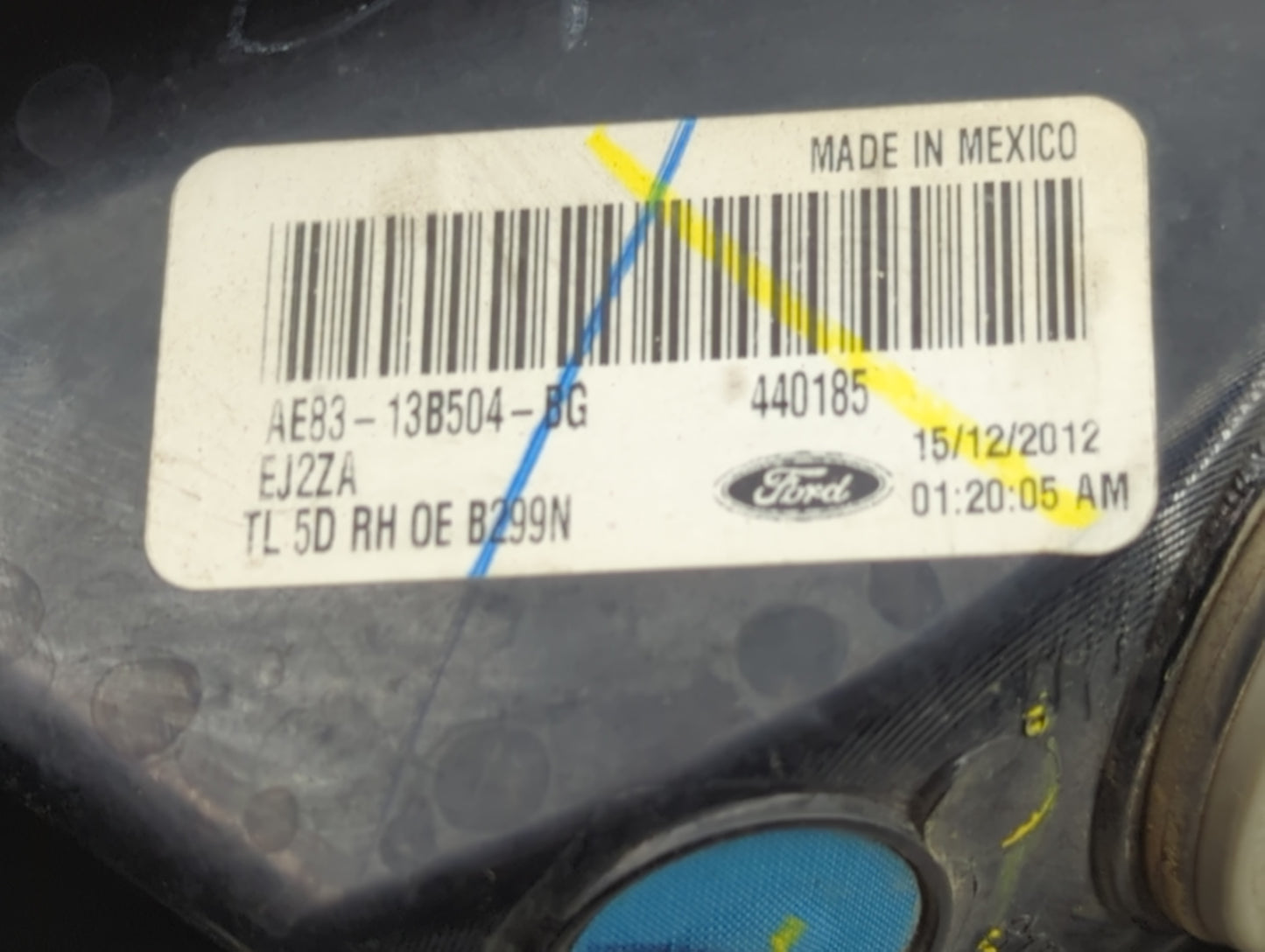 2011-2013 Ford Fiesta Tail Light Assembly Passenger Right OEM P/N:AE83-13B504-BG Fits Fits 2011 2012 2013 OEM Used Auto Part