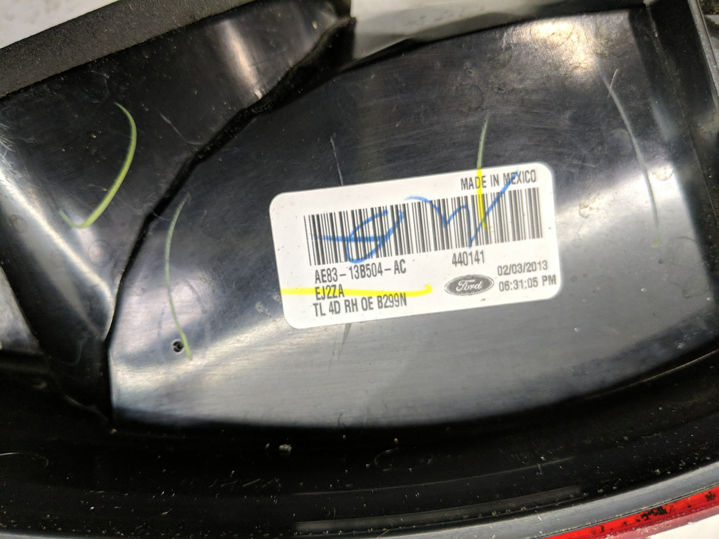 2011-2013 Ford Fiesta Tail Light Assembly Passenger Right OEM P/N:AE83-13B504-AC Fits Fits 2011 2012 2013 OEM Used Auto Part