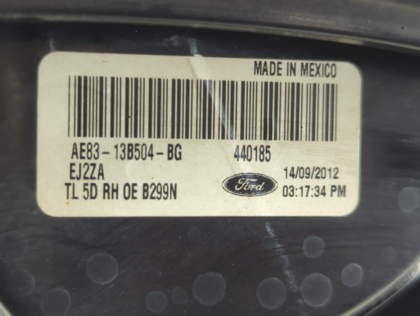 2011-2013 Ford Fiesta Tail Light Assembly Passenger Right OEM P/N:AE83-13B504-BG Fits Fits 2011 2012 2013 OEM Used Auto Part