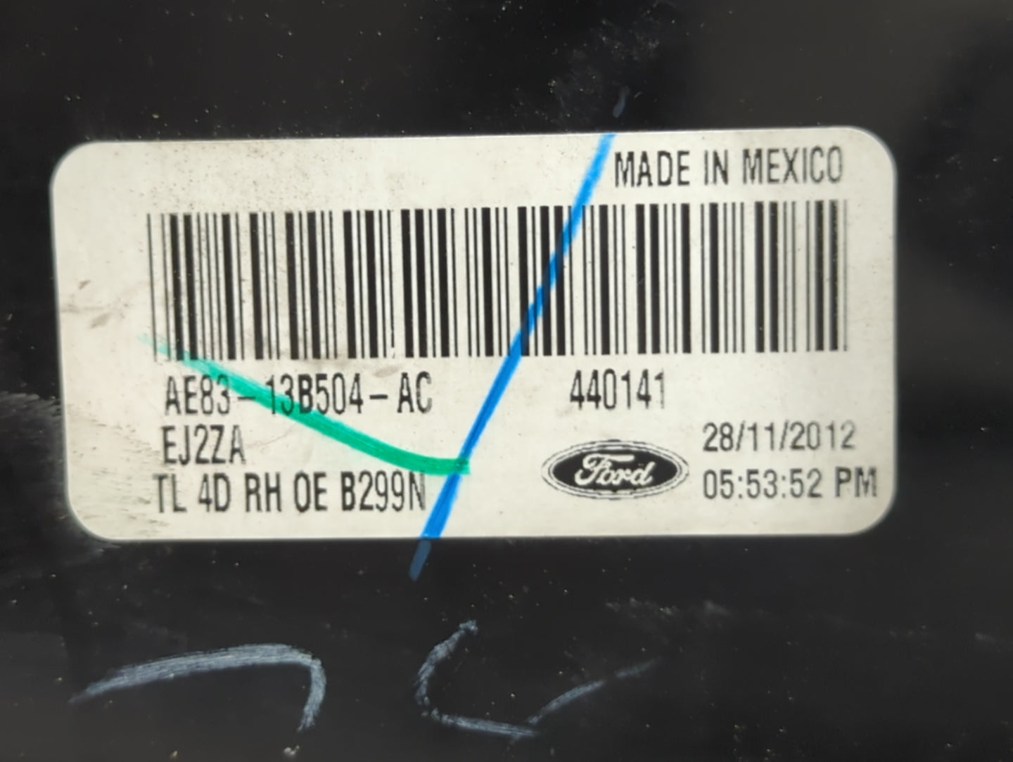 2011-2013 Ford Fiesta Tail Light Assembly Passenger Right OEM P/N:AE83-13B504-AC Fits Fits 2011 2012 2013 OEM Used Auto Part