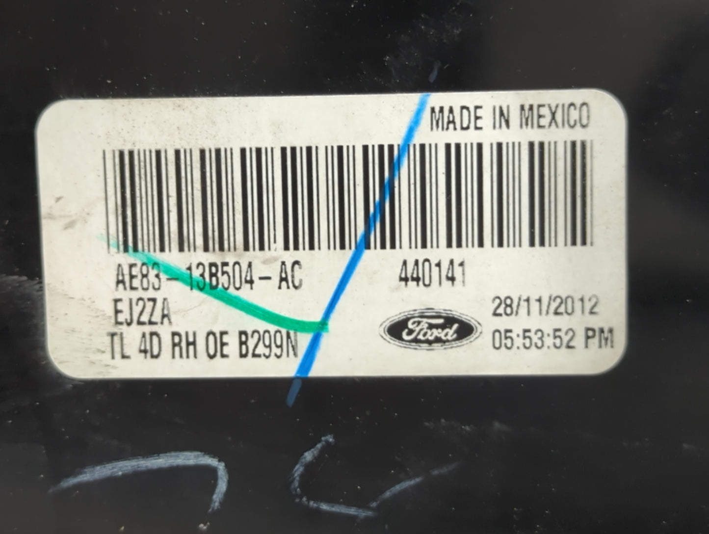2011-2013 Ford Fiesta Tail Light Assembly Passenger Right OEM P/N:AE83-13B504-AC Fits Fits 2011 2012 2013 OEM Used Auto Part