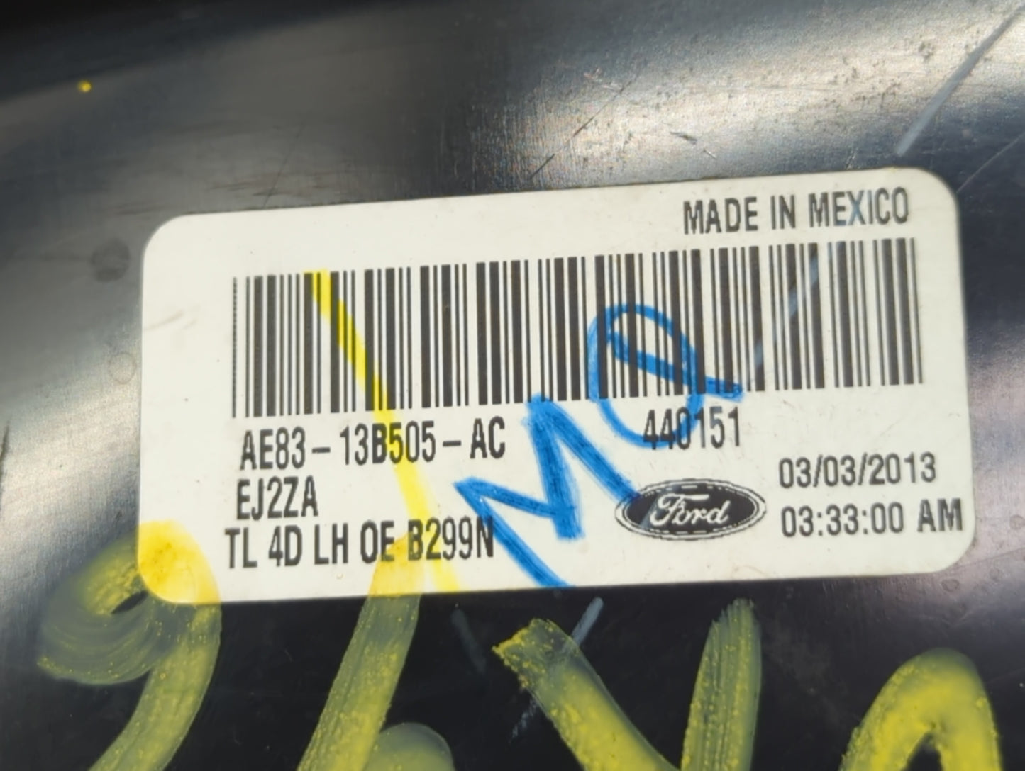 2011-2013 Ford Fiesta Tail Light Assembly Driver Left OEM P/N:AE83-13B505-AC Fits Fits 2011 2012 2013 OEM Used Auto Parts - 