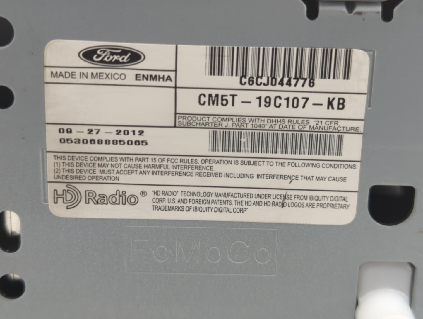 2012-2014 Ford Focus Radio AM FM Cd Player Receiver Replacement P/N:CM5T-19C107-KB Fits Fits 2012 2013 2014 OEM Used Auto Pa