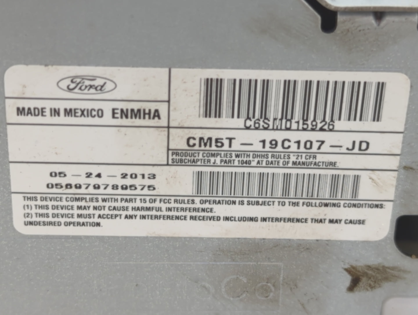 2012-2014 Ford Focus Radio AM FM Cd Player Receiver Replacement P/N:CM5T-19C107-JD Fits Fits 2012 2013 2014 OEM Used Auto Pa