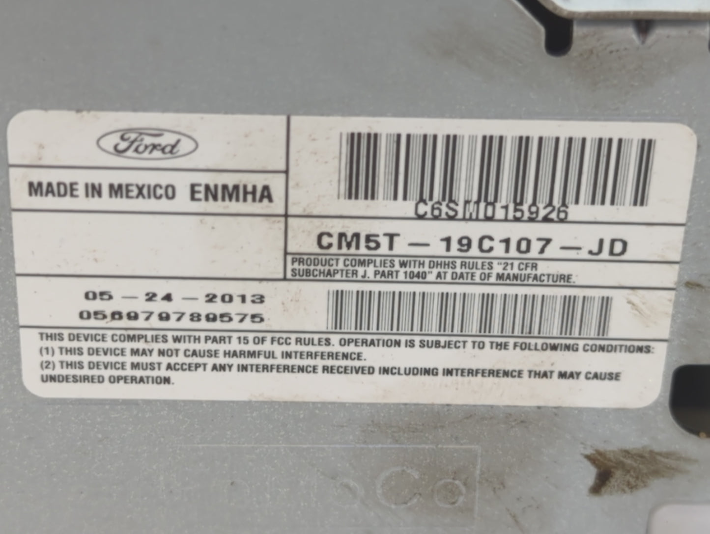 2012-2014 Ford Focus Radio AM FM Cd Player Receiver Replacement P/N:CM5T-19C107-JD Fits Fits 2012 2013 2014 OEM Used Auto Pa